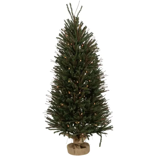 Northlight 4' Medium Warsaw Twig Artificial Christmas Tree in Burlap Base - Clear Lights Brown {3}