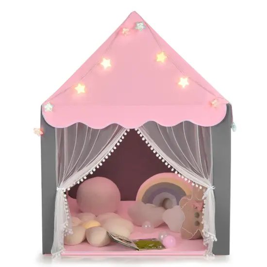 Kids Playhouse Tent with Star Lights and Mat Perfect for Birthday Gift Pink {5}