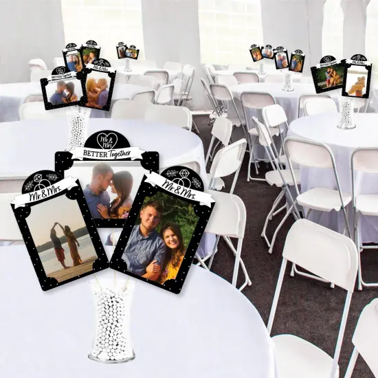 Big Dot of Happiness Mr. and Mrs. - Black and White Wedding or Bridal Shower Picture Centerpiece Sticks - Photo Table Toppers - 15 Pieces {4}