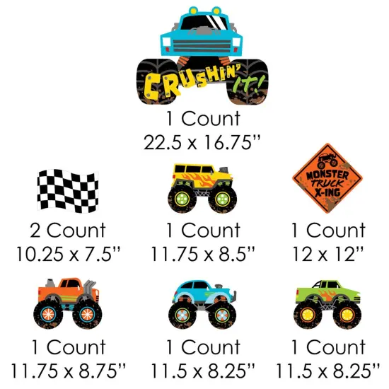 Big Dot of Happiness Smash and Crash - Monster Truck - Yard Sign and Outdoor Lawn Decorations - Boy Birthday Party Yard Signs - Set of 8 {7}