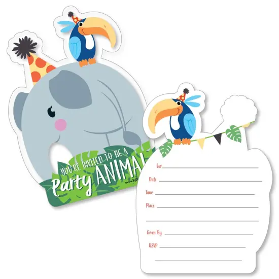 Big Dot of Happiness Jungle Party Animals - Shaped Fill-in Invites - Safari Zoo Birthday Party or Baby Shower Invite Cards with Envelopes - Set of 12 {1}
