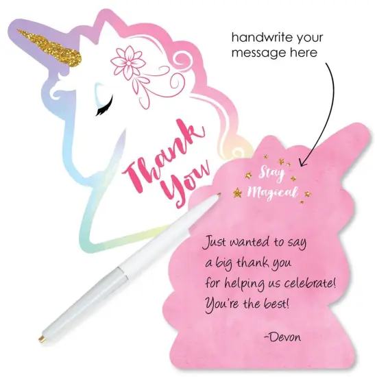 Big Dot of Happiness Rainbow Unicorn - Shaped Thank You Cards - Magical Baby Shower or Birthday Party Thank You Note Cards with Envelopes - Set of 12 {3}