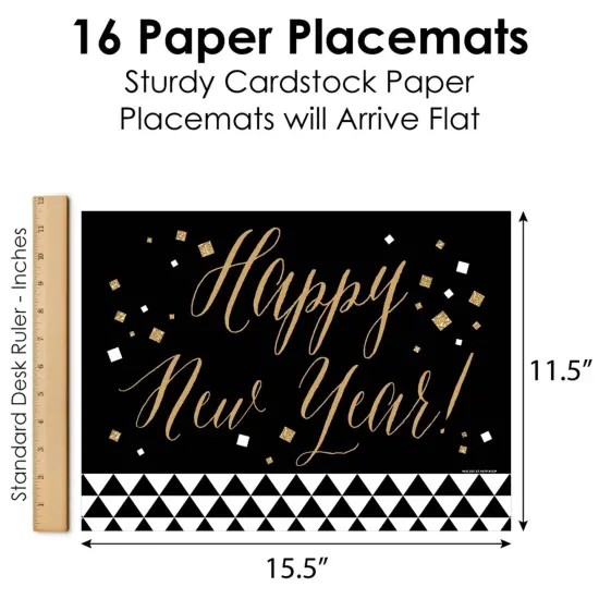 Big Dot of Happiness New Year's Eve - Gold - Party Table Decorations - New Years Eve Party Placemats - Set of 16 {6}