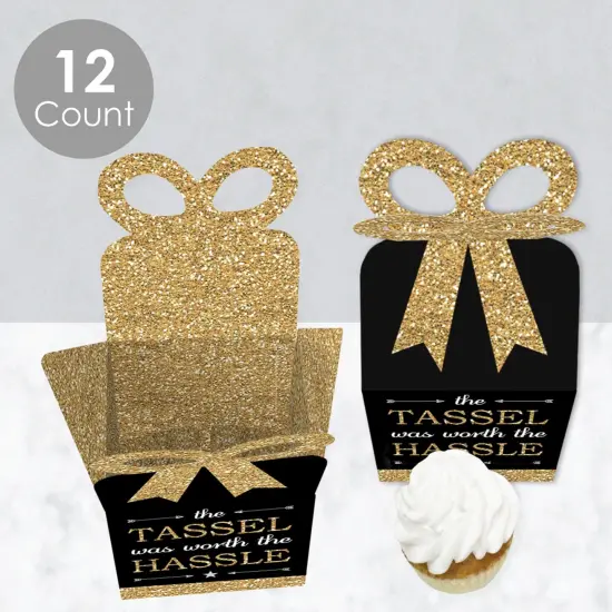 Big Dot of Happiness Tassel Worth The Hassle - Gold - Square Favor Gift Boxes - Graduation Party Bow Boxes - Set of 12 {4}