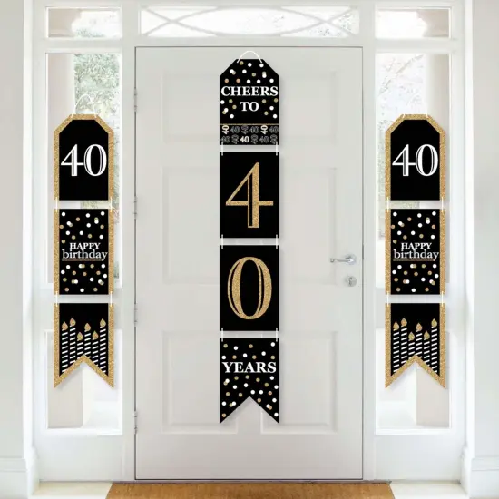 Big Dot of Happiness Adult 40th Birthday - Gold - Hanging Vertical Paper Door Banners - Birthday Party Wall Decoration Kit - Indoor Door Decor {1}