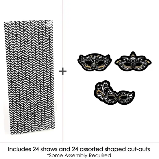 Big Dot of Happiness Masquerade - Paper Straw Decor - Carnival Mask Party Striped Decorative Straws - Set of 24 {4}