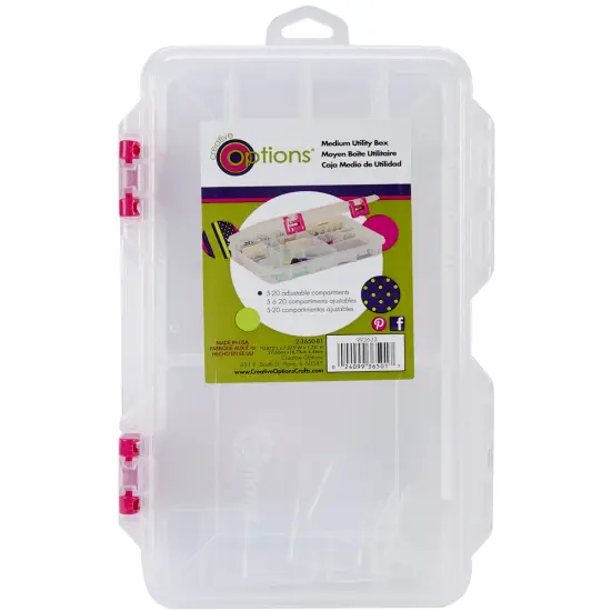 Creative Options Pro Latch Utility Box 6-20 Compartments-10.875"X7.25"X1.625" Clear W/Magenta {1}