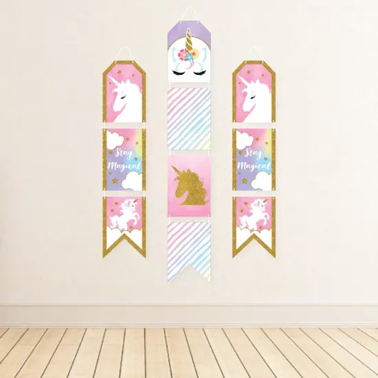 Big Dot of Happiness Rainbow Unicorn - Hanging Vertical Paper Door Banners - Magical Baby Shower or Birthday Party Wall Decor Kit - Indoor Door Decor {4}