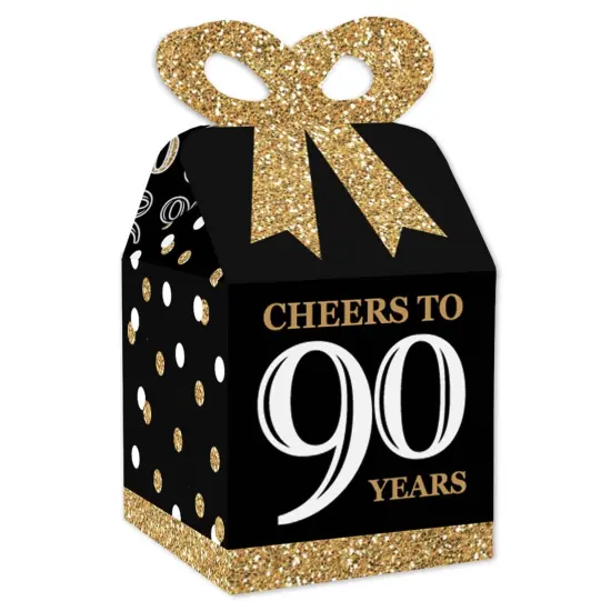 Big Dot of Happiness Adult 90th Birthday - Gold - Square Favor Gift Boxes - Birthday Party Bow Boxes - Set of 12 {1}