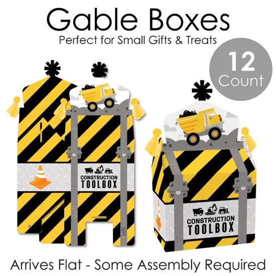 Big Dot of Happiness Dig It - Construction Party Zone - Treat Box Party Favors - Baby Shower or Birthday Party Goodie Gable Boxes - Set of 12 {6}