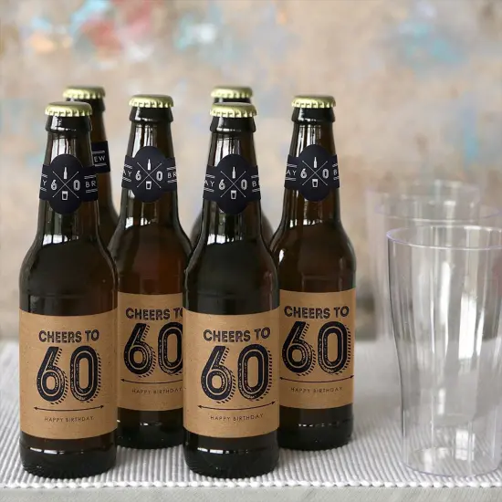 Big Dot of Happiness 60th Milestone Birthday Party Decorations for Men - 6 Beer Bottle Label Stickers and 1 Carrier {4}