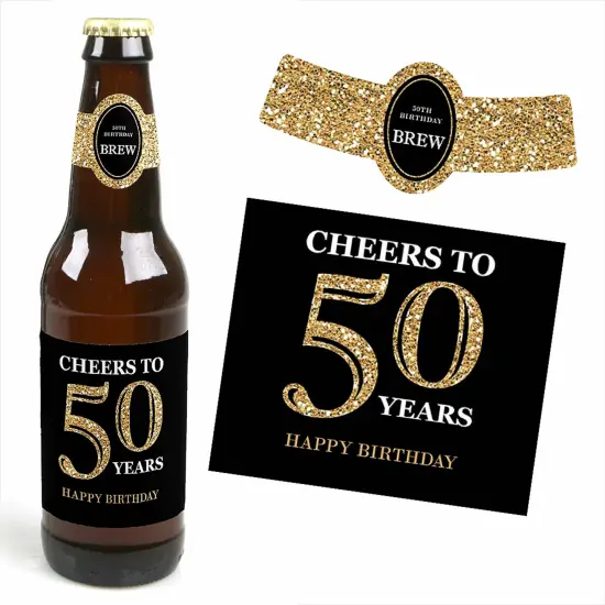 Big Dot of Happiness Adult 50th Birthday - Gold - Birthday Party Decorations for Women and Men - 6 Beer Bottle Label Stickers and 1 Carrier {4}