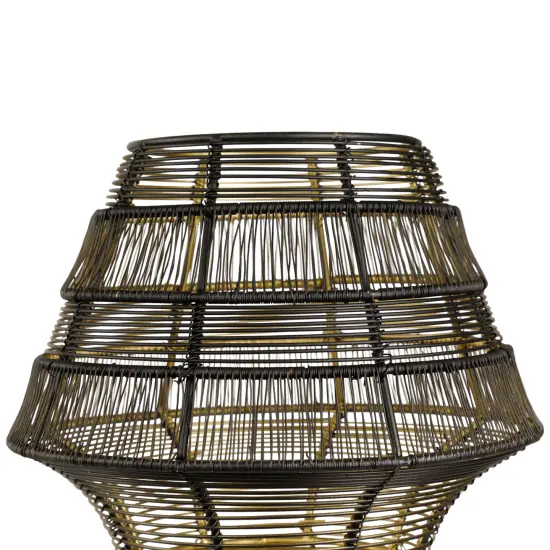 Northlight Large Woven Iron Pillar Candle Holder with Wood Base - 9.25" - Black {7}