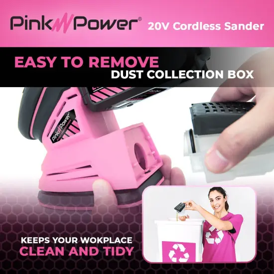 Pink Power Detail Sander for Woodworking 20V Cordless Electric Hand Sander for Wood Furniture - Mini Palm Sander Tool with Sandpaper, Li-Ion Battery & Charger - Small Handheld Sanding Machine {4}