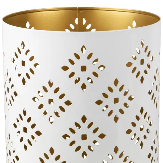 Northlight Laser-Cut Diamond Pattern Iron Candle Holders - 10" - White and Gold Finish - Set of 3 {6}