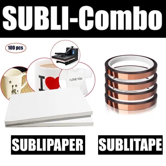 Dye Sub COMBO 4 Rolls TAWNY BROWN HEAT RESISTANT Tape 6mm x 33m + 100 Sh 8.5&rdquo;x11&rdquo; SUBLIPAPER {1}