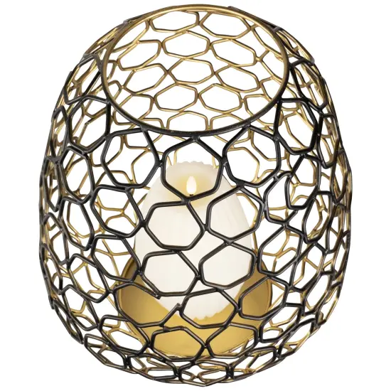 Northlight Small Geometric Cage Iron Pillar Candle Holder - 11" - Black and Gold {5}