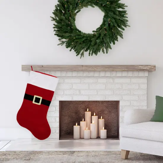 Northlight Velveteen Santa Claus Belt Buckle Commercial Christmas Stocking - 48" - Red and White {3}