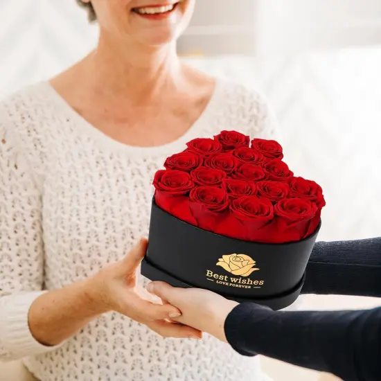 16Pcs Preserved Real Roses for Her in Heart Shape Box White {8}