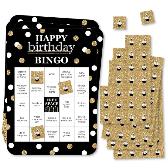 Big Dot of Happiness Adult Happy Birthday - Gold - Find the Guest Bingo Cards and Markers - Birthday Party Bingo Game - Set of 18 {1}
