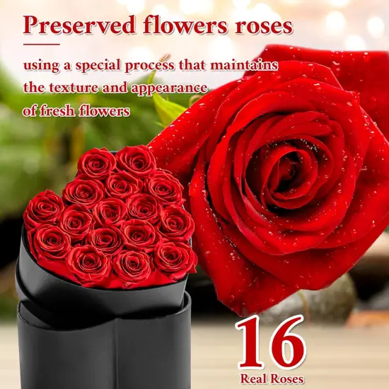 16Pcs Preserved Real Roses for Her in Heart Shape Box Blue {5}