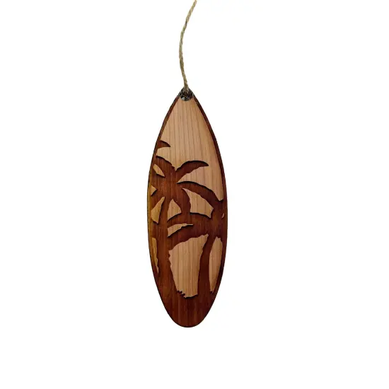 Palm Tree Surfboard - Cedar Ornament {5}