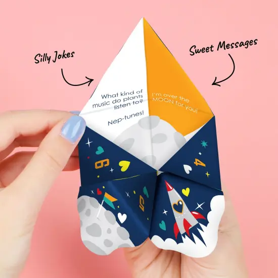 Big Dot of Happiness Blast Off to Outer Space - Rocket Ship Valentine&rsquo;s Day Party Cootie Catcher Game - Valentine Jokes for Kids Fortune Tellers - Set of 12 {4}