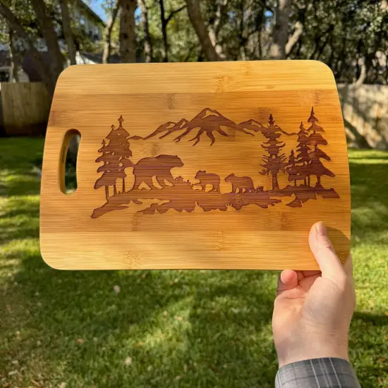 Mama Bear with Babies Bamboo Cutting Board 14''x9.5''x.5'' Bamboo {6}