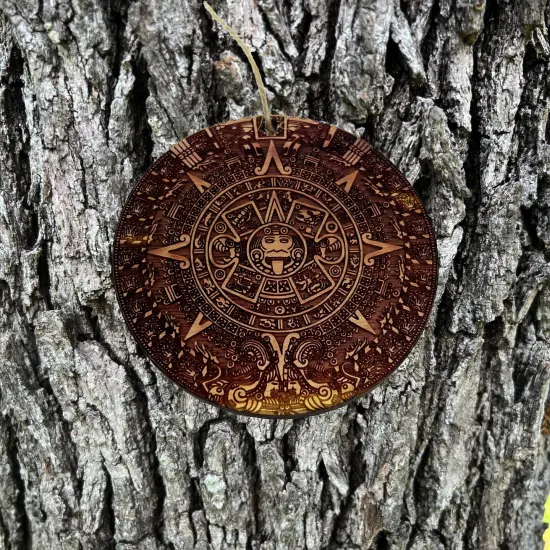 Aztec Mayan Calendar - Cedar Ornament {4}