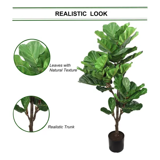56" Fiddle Leaf Tree - Realistic Lush Leaves in Black Pot, Indoor Decor for Home, Office & Living Spaces - Year-Round Greenery, Floral Home by Artificial Flowers {5}