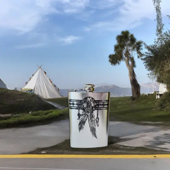 8oz Native American Feather Band Stainless Steel Flask {6}