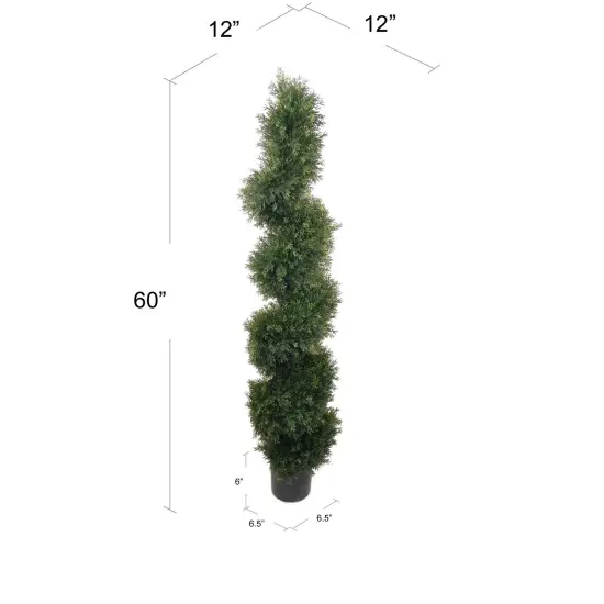 5ft Spiral Cedar Topiary Tree in Black Pot by Floral Home&reg; {2}