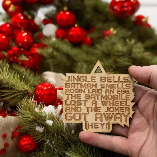 Ornament - Jingle Bells Bat man Smells - Raw Wood 3x3in {2}
