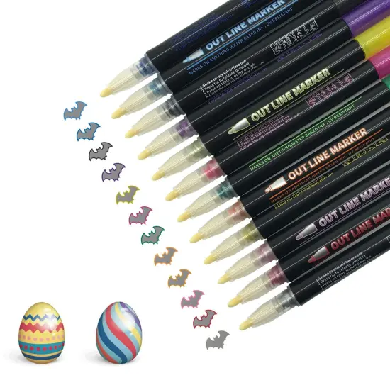 Whaline Double Line Outline Pens, 12 Colors Self-Outline Metallic Markers Glitter Writing Drawing Pens for Christmas Card Writing, Birthday Greeting, DIY Art Crafts, Scrap Booking {2}