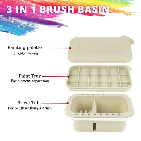 Paint Brush Cleaner,Paint Brush Basin with 10 PCS Paint Brushes,Paint Brush Holder and Organizers with Palette for Acrylic, for Watercolor and Water Based Paints (Gery) {3}