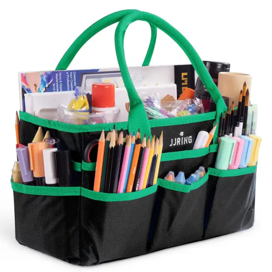 Craft and Art Organizer Tote Bag - 600D Green Nylon Fabric Art Caddy with Pockets - for Art, Craft, Sewing, Medical, and Office Supplies Storage {2}