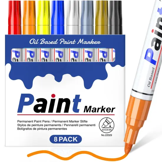 8 Colors Permanent Paint Markers Paint Pens for Plastic Metal,Oil Based Paint Marker Pens Set, Quick Dry & Waterproof, Oil Paint Pen Paint Markers for Glass, Wood, Rock Painting, Tire, DIY Craft, {2}