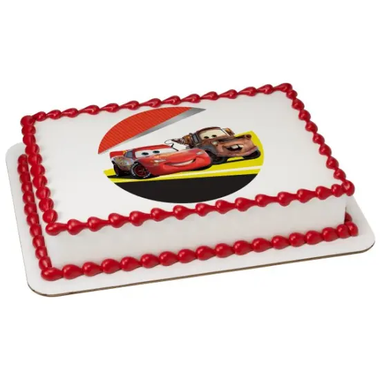 Disney and Pixar's Cars Lightning McQueen & Mater Edible Cake Topper Image - 7.5" Round {2}