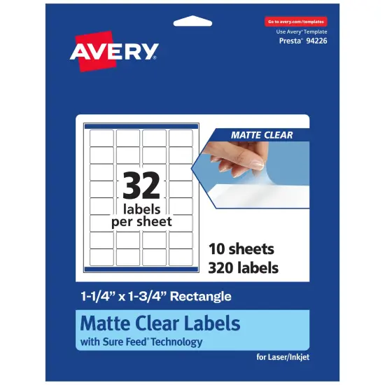 Avery Matte Clear Labels,1-1/4" x 1-3/4" Rectangle {7}