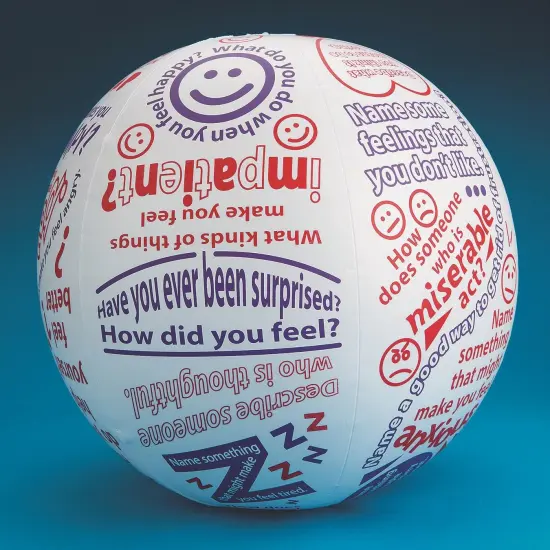 S&S Worldwide Toss N Talk About Emotions Ball. Beach Ball Style Ball. Inflates to 16" Diameter. Printed with Instructions or Questions to Encourage Discussions About Emotions for Tweens to Seniors, {3}