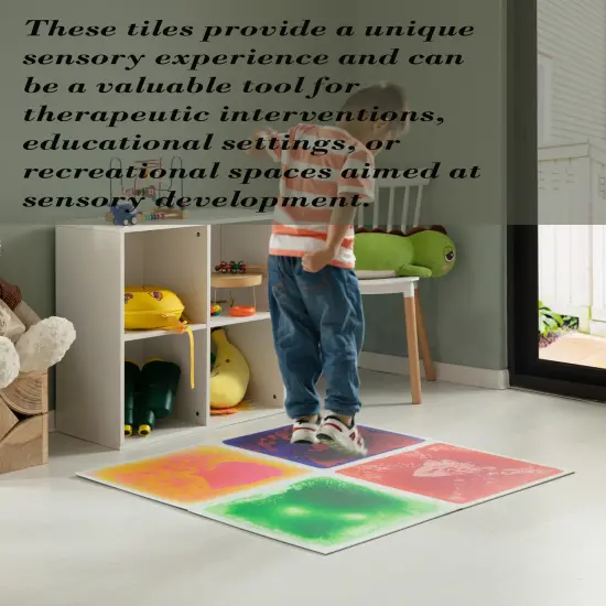 Sensory Liquid Gel Floor Square Tiles, 19.5 x 19.5 Inch Red Orange White Green Pink Purple Yellow Blue Kids Floor Mat, 4 Pack R/w, g/w, p/y, b/r {1}