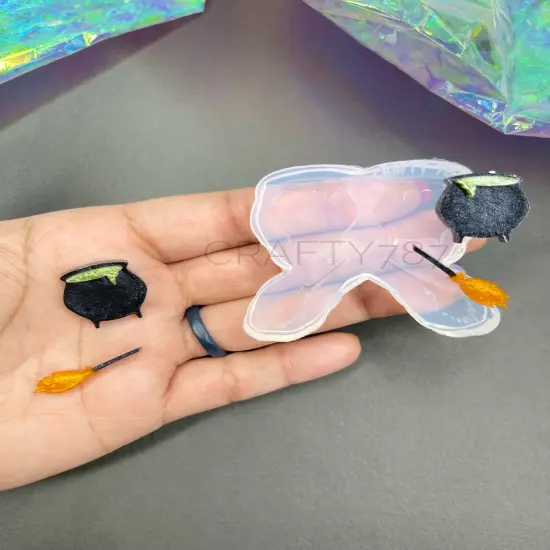 Witch Broom & Cauldron Studs Silicone Mold(A8) {1}