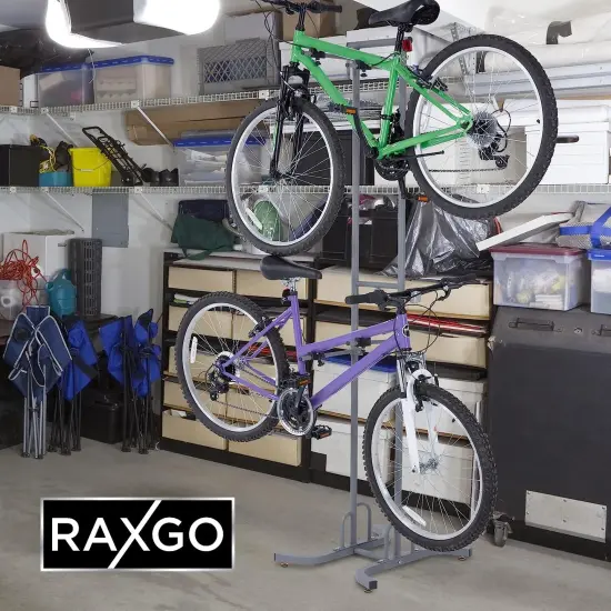 RaxGo Freestanding Bike Storage Rack, 2 Bicycle Indoor Bike Stand with Adjustable Hooks {6}