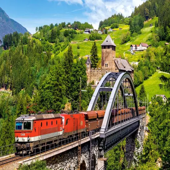 500 Piece Jigsaw Puzzle, Train on the Bridge, Mountain Train, Locomotive Puzzle, Train puzzle, Adult Puzzles, Castorland B-52462 {2}