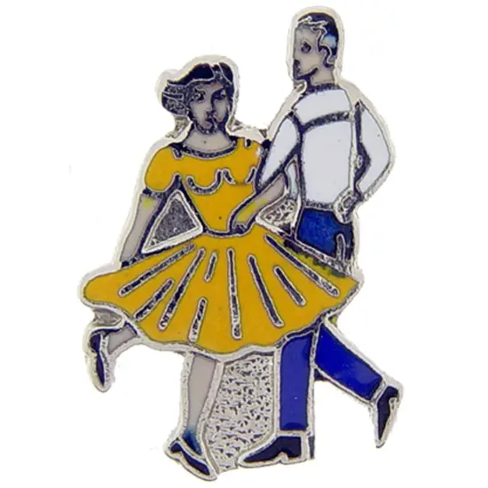 Square Dancers Pin Yellow 1" {1}