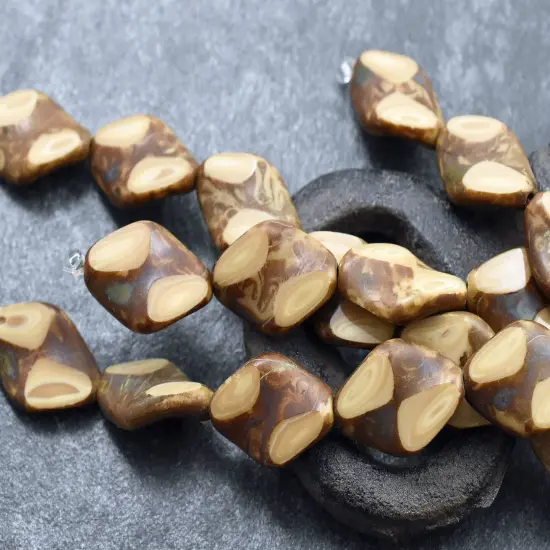 *11* 12x18mm Beige Picasso 2 Cut Diamond Beads {2}