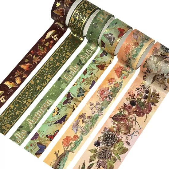 Wrapables Nature Metallic Foil Washi Tape Set for Scrapbooking, Stationery, Diary, Card Making Hello Autumn {2}