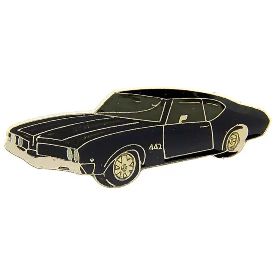 1969 Olds 442 Black Car Pin 1" {1}