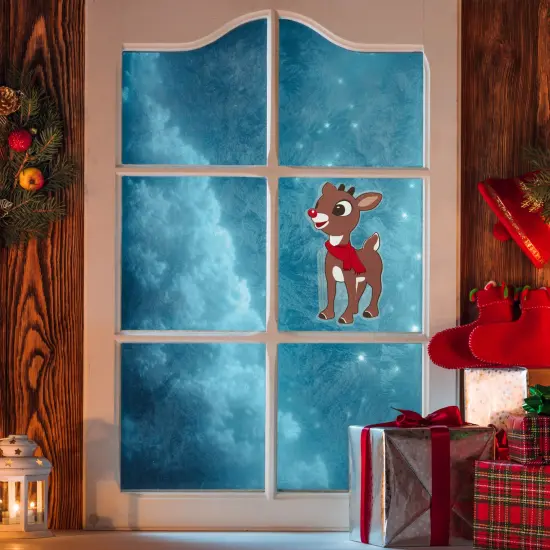 Northlight 8" Rudolph in Red Scarf Double Sided Gel Window Cling Decoration Brown {3}