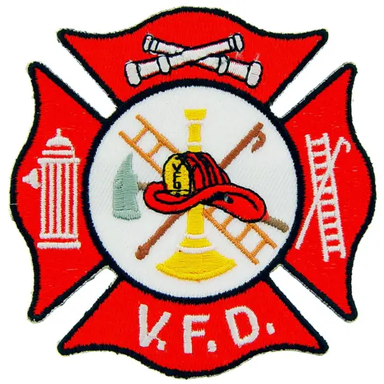 Volunteer Fire Department Logo Patch Red & White 3" {1}